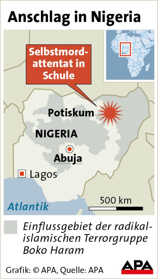 Karte Nigeria, Einflussgebiet Boko Haram, AnschlagsortGrafik 1325-14