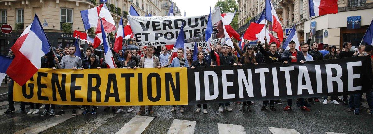 Protesters from far-right movement Generation Identitaire take part in a demonstration against ...