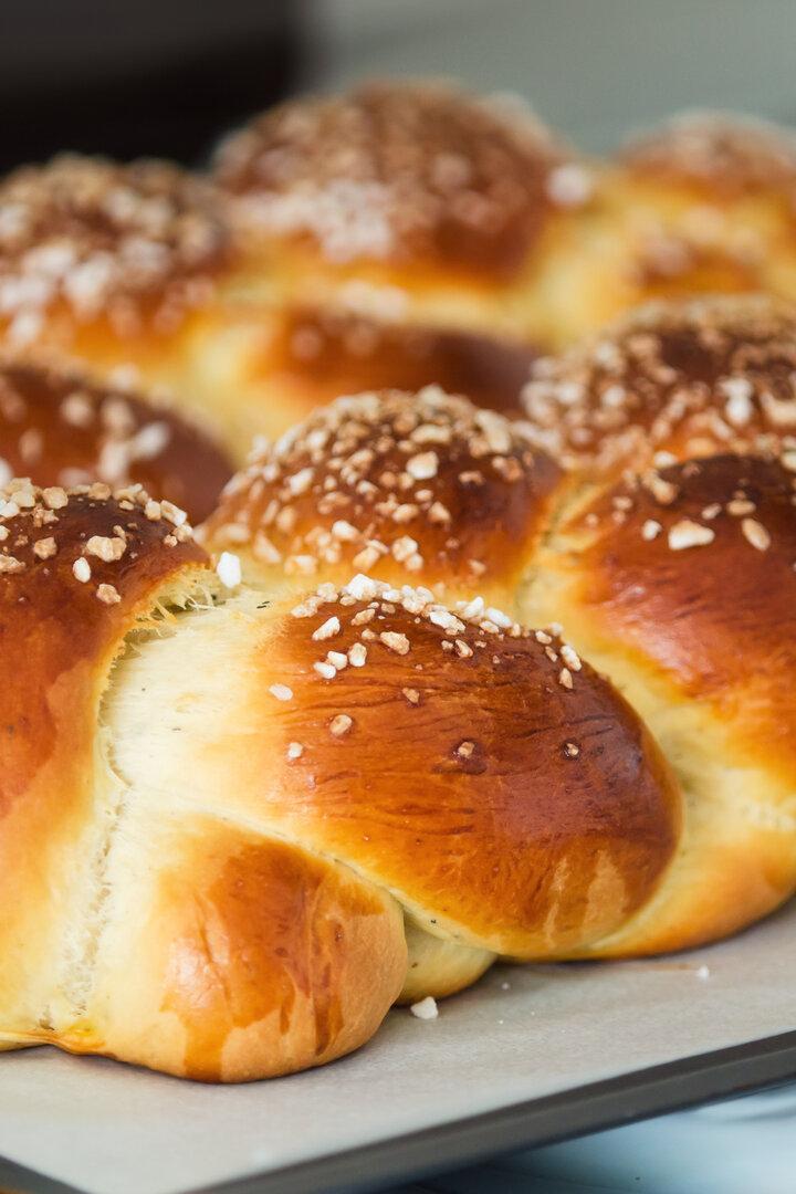 Freshly baked sweet braided bread