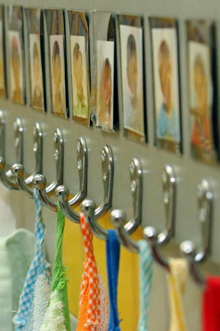 hooks with towels of nursery children