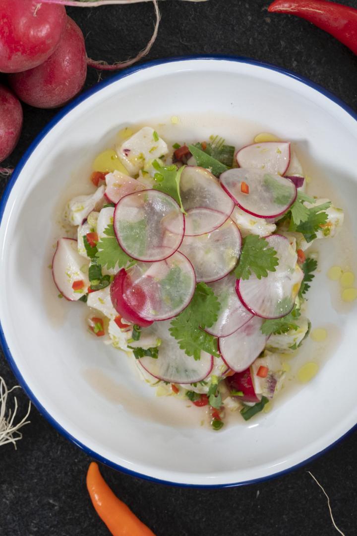 Gartenfrisch aus dem Kochsalon: Zanderceviche mit Radieschen