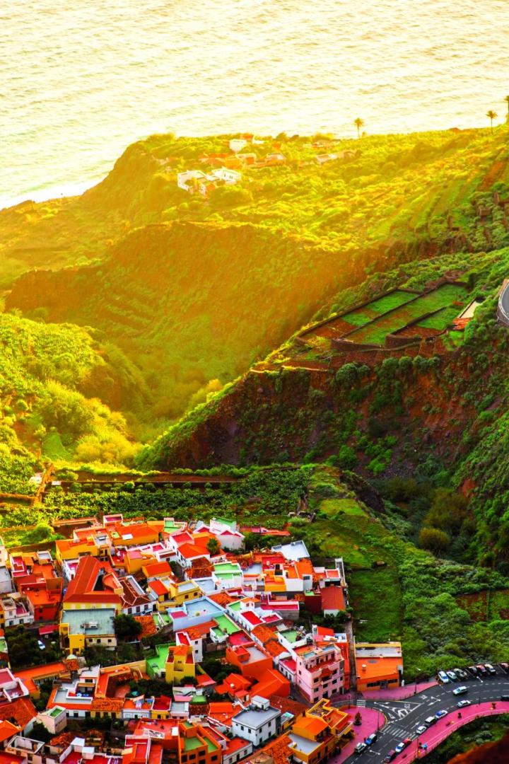 Top view on Agulo coastal village in Spain