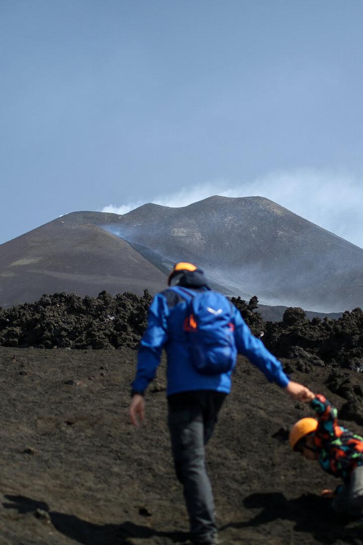 Tourism on Mount Etna during eruption