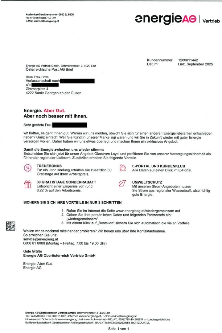 Dokument der EnergieAG, weiße Seite mit schwarzer Schrift