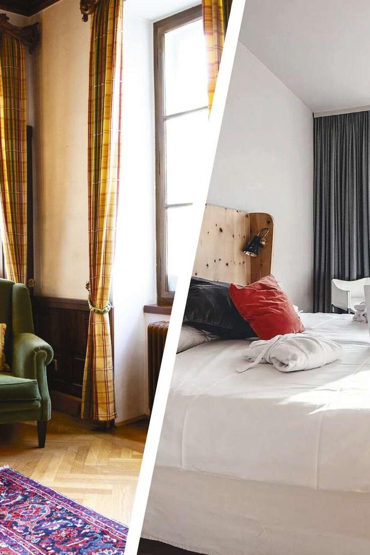 Bildvergleich zwischen Fauteils und Holzverkleidung in der Solitude oder eher reduzierter Einrichtung im Miramonte