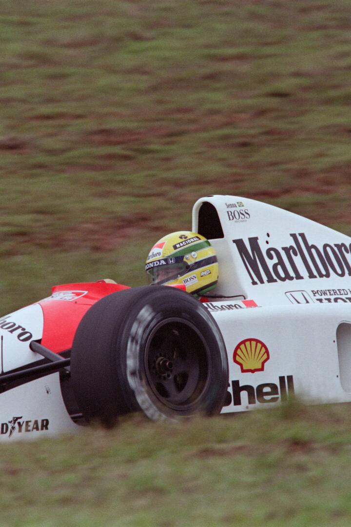 Ayrton Senna fährt 1991 im McLaren MP4/6, einem „analogen Traum“.