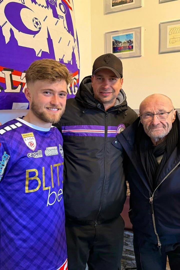 Phil und Mathew Collins mit Salzburg-Obmann Rettenbacher (Mitte)