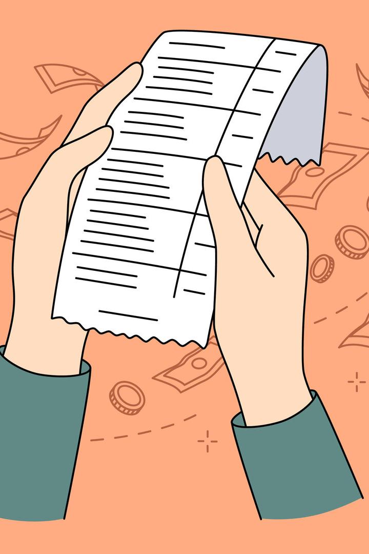Zeichnung: Person prüft Rechnung