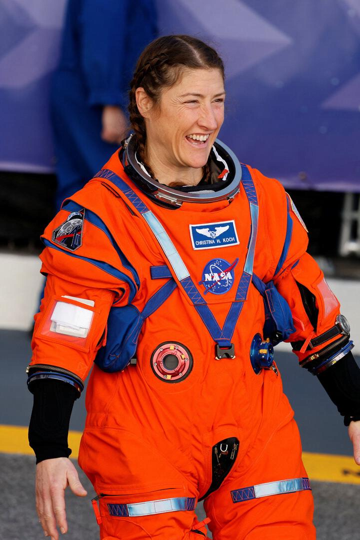 The crew of Artemis II, NASA's next-generation moon rocket, depart their quarters to take part in a countdown rehearsal, at the Kennedy Space Center in Cape Canaveral