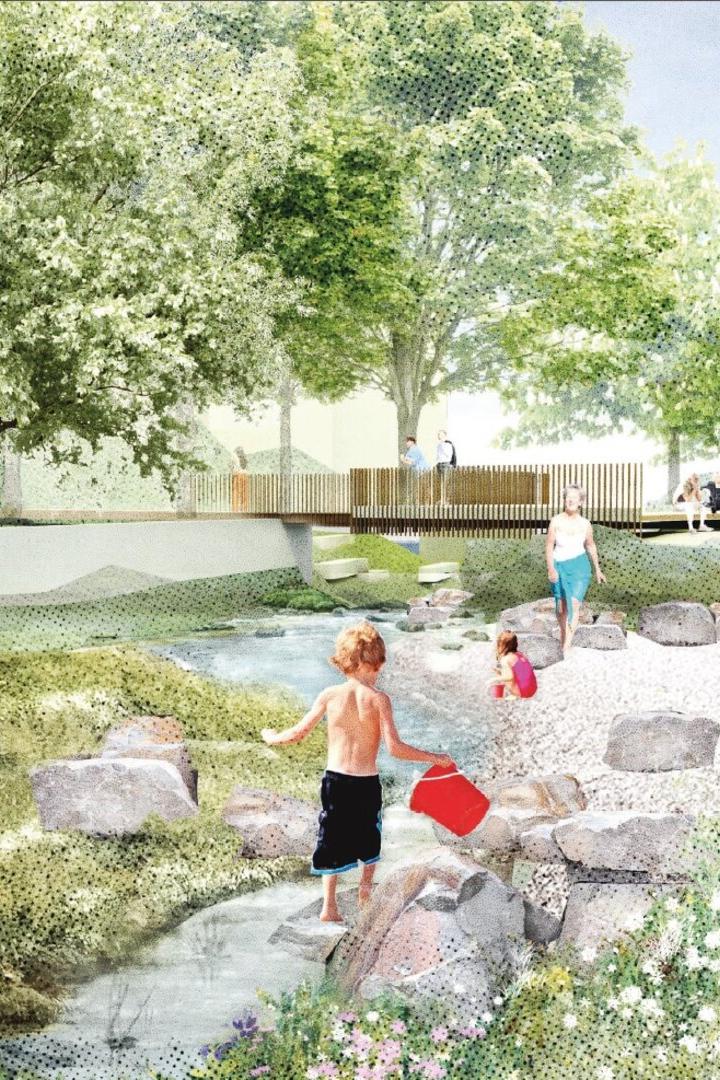 Skizze einer Parklandschaft.