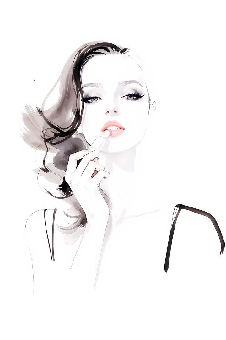 Eine Frau mit dunklem Haar trägt Lippenstift auf.