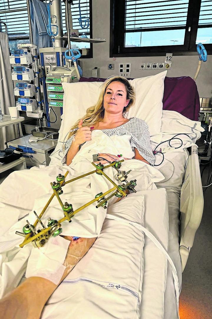 U.S. skier Lindsey Vonn lies in a hospital bed, after she crashed during the Women's Downhill, in Treviso
