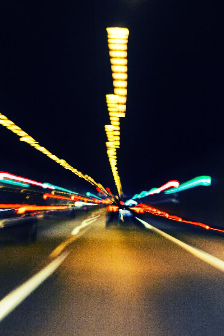 traffic lights in the night,light trace on highway