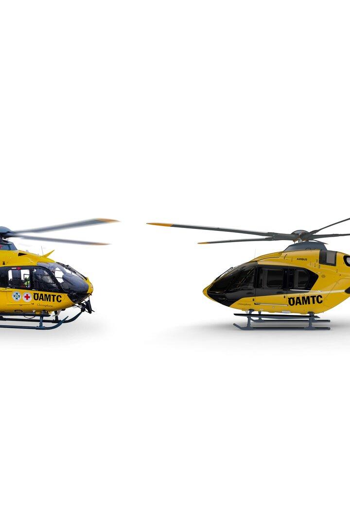 Links der aktuelle H135, rechts der neu entwickelte H140 von Airbus Helicopters. 