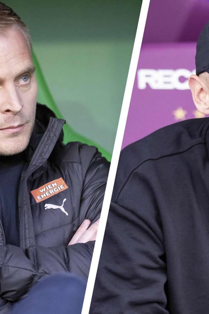 Trainer Hoff Thorup (l.) mit Rapid und Helm mit der Austria