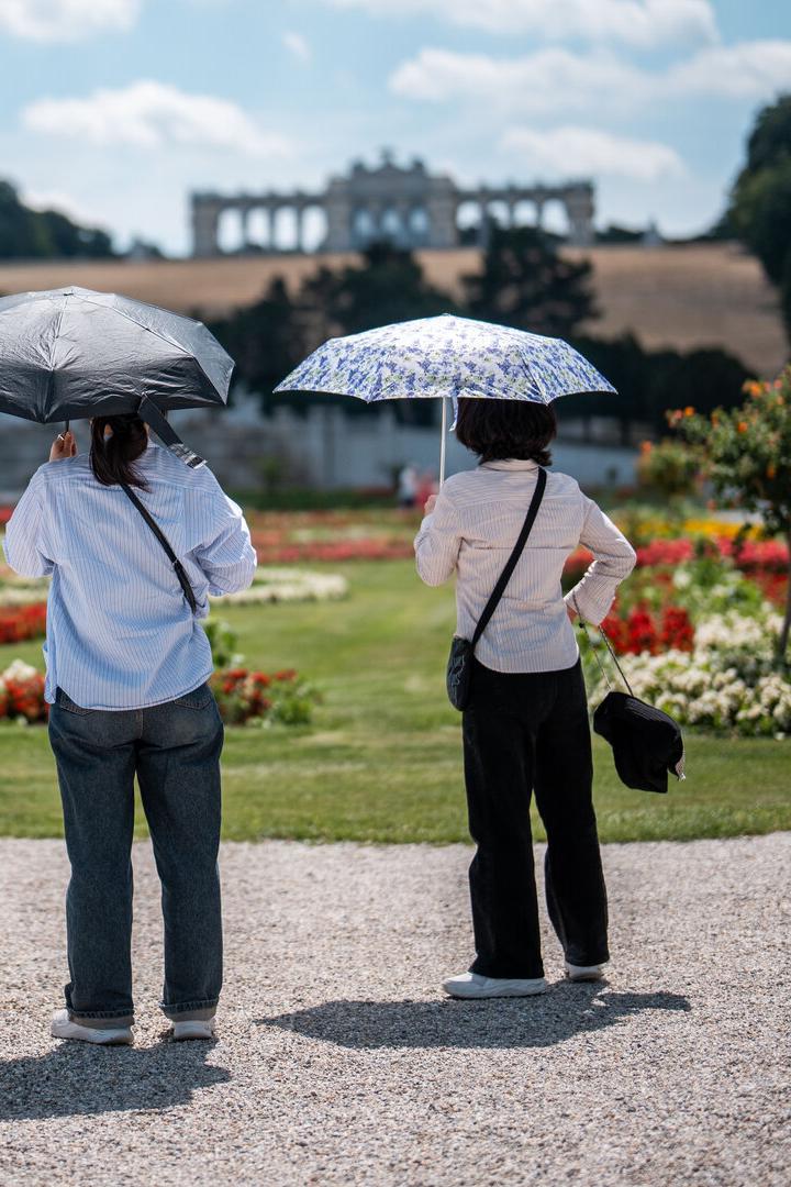 Touristen blicken auf Gloriette.