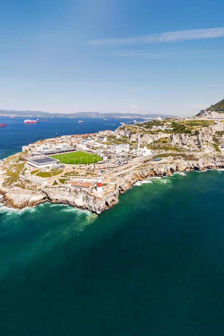 Spectacular,View,Of,Gibraltar,Peninsula,With,Soccer,Field,Surrounded,By