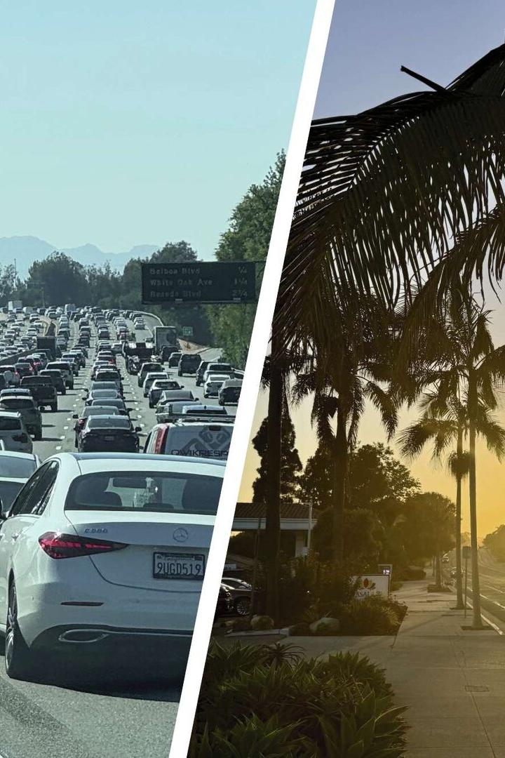 Stau und Sonnenuntergang in Kalifornien