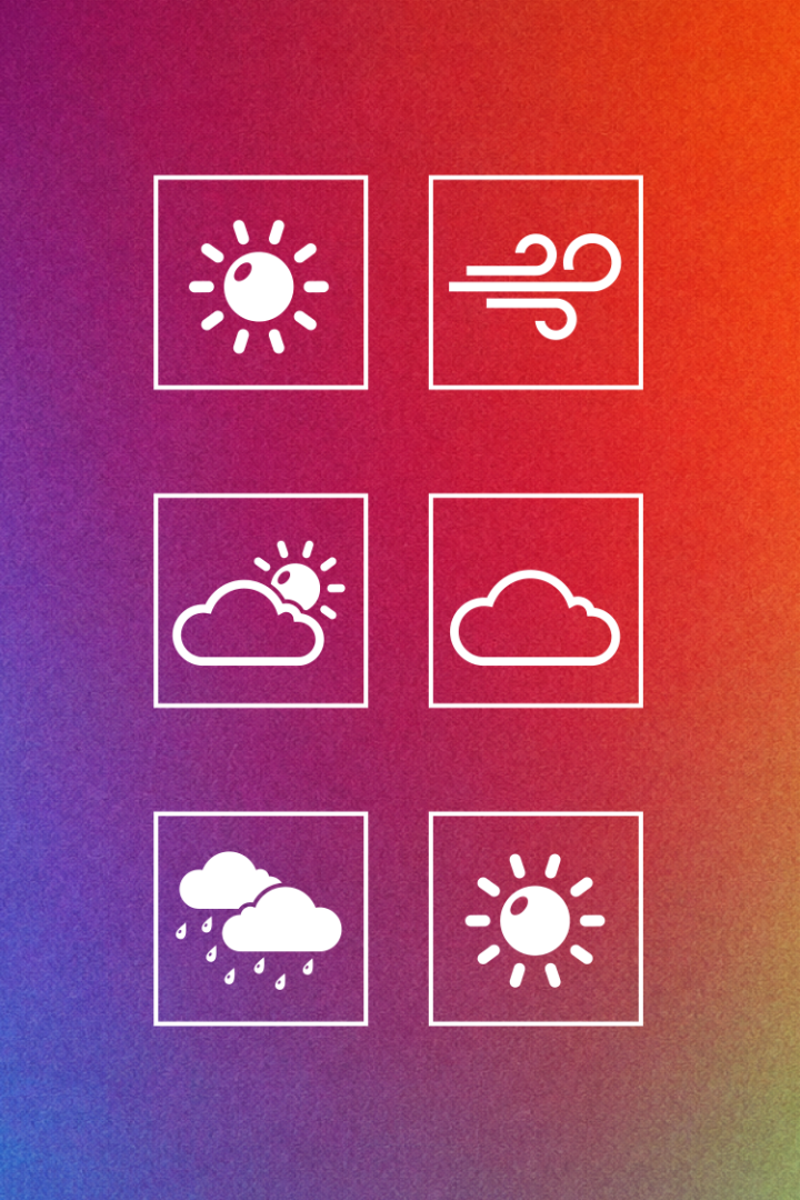 Bild mit farbigem Hintergrund und Symbolen von Wetterverhältnissen.