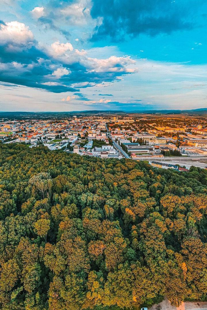 ST. Pölten Drohnenansicht mit Wald