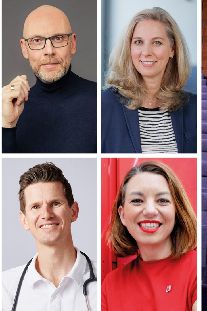 Leere Kino-Reihen im Blickle Kino und Porträts der Sprecher:innen Georg Wawschinek, Daniela Uhlik-Kliemstein, Robert Fritz und Stefanie Winkler-Schloffer.