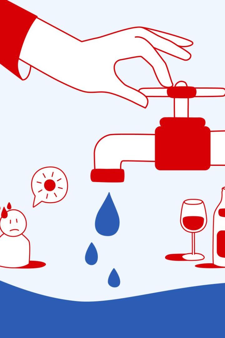 Illustration von einer Hand, die einen Wasserhahn aufdreht.