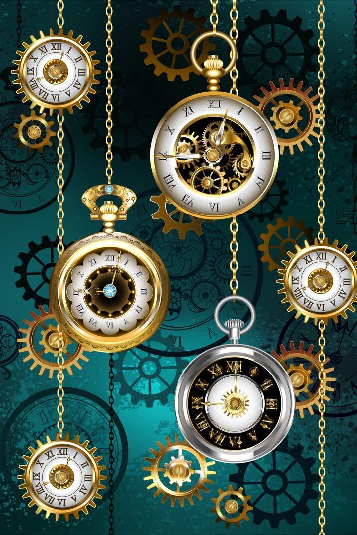 Watch with chains on green background