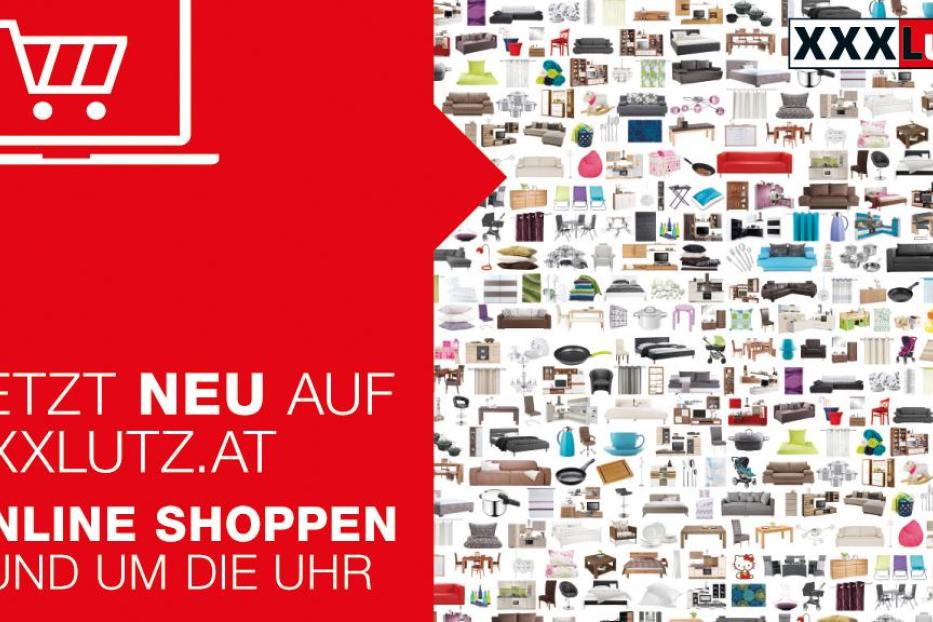 Collage mit Möbeln und dem Hinweis auf den Online-Shop von XXXLutz.