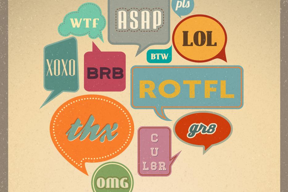 Eine Sammlung von Sprechblasen mit verschiedenen Internet-Slangs wie LOL, WTF und OMG.
