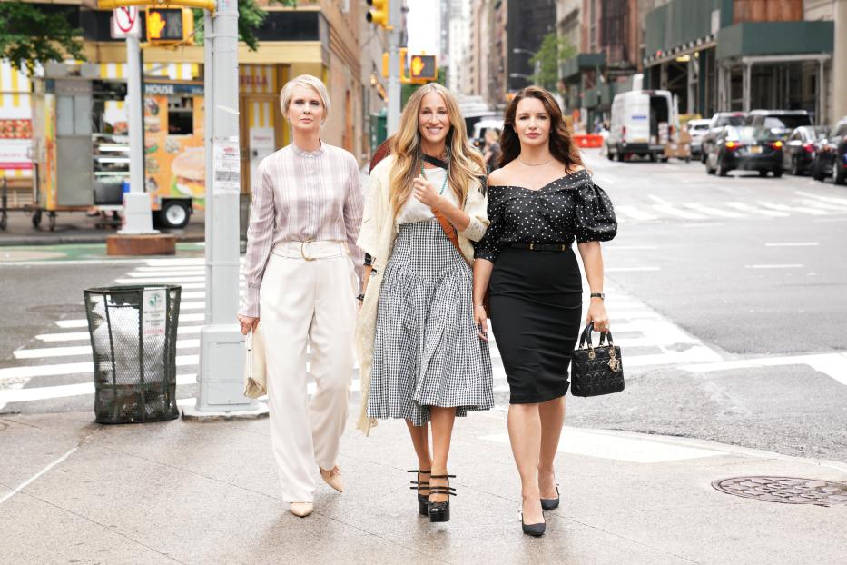 Sarah Jessica Parker, Kristin Davis und Cynthia Nixon bei Dreharbeiten zu „And Just Like That…“ in New York.