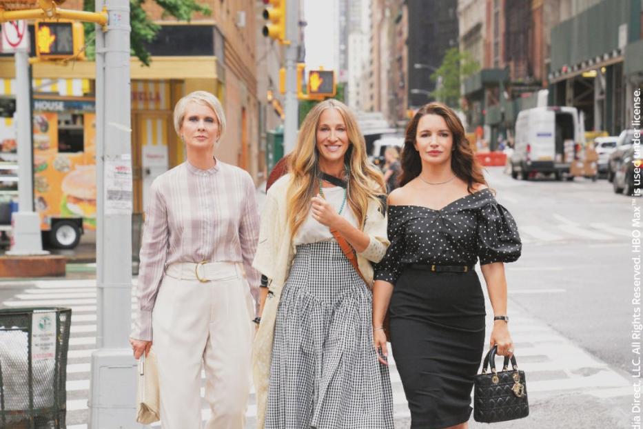 Sarah Jessica Parker, Cynthia Nixon und Kristin Davis bei Dreharbeiten für „And Just Like That…“ in New York.