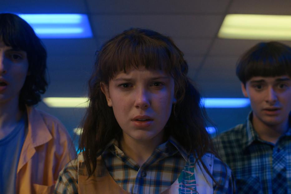 Die besorgten Charaktere Elfie, Mike und Will aus „Stranger Things“.