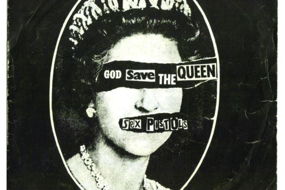 Das Cover der Single „God Save the Queen“ der Sex Pistols zeigt eine bearbeitete Fotografie von Königin Elisabeth II..