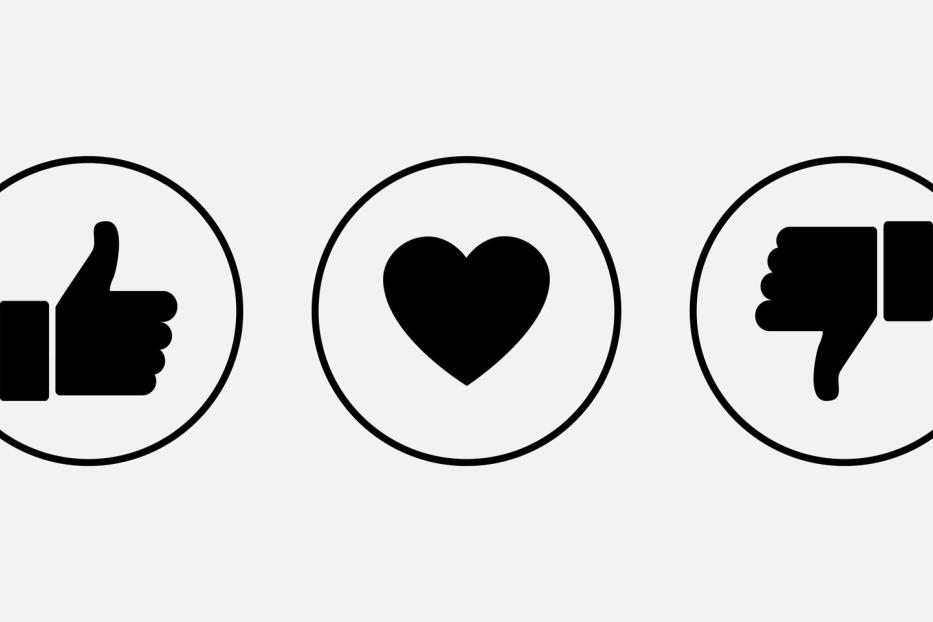 Like icons. Thumb up and down with heart, vector icons