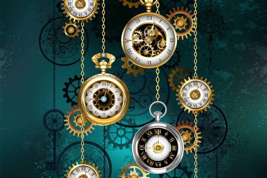 Watch with chains on green background