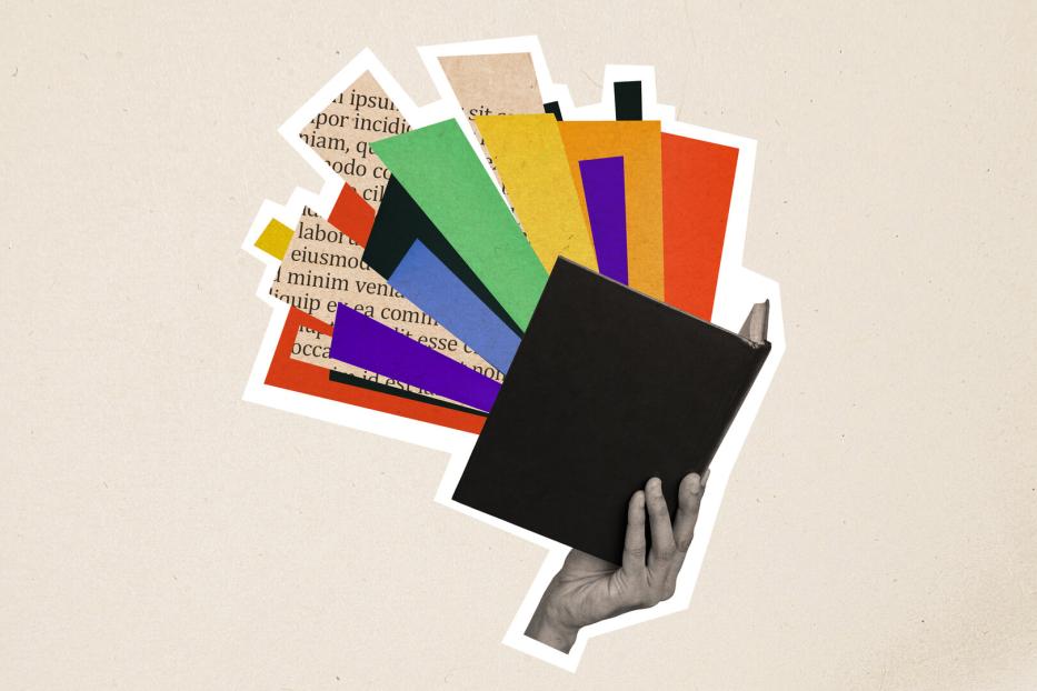 Composite trend artwork sketch image 3d photo collage of huge black white silhouette hand hold book immerse yourself in new world fantasy imagination inspiration