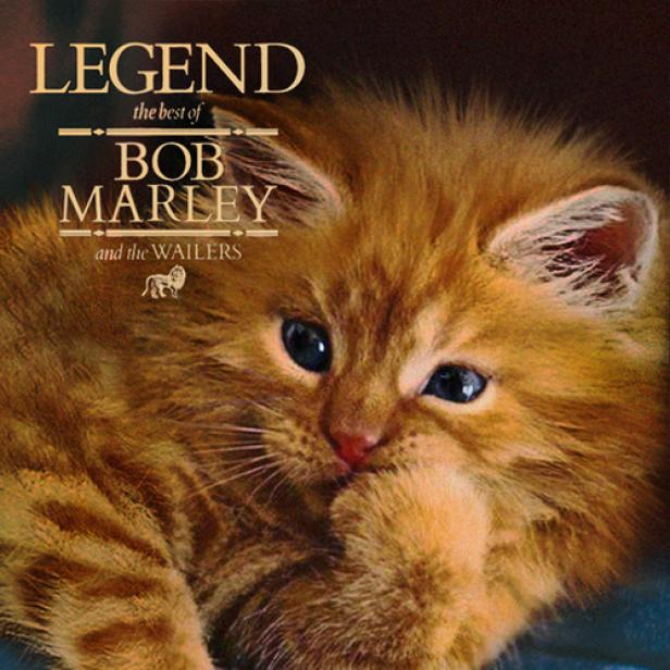 Das Cover des Albums „Legend“ von Bob Marley mit einer orangefarbenen Katze.
