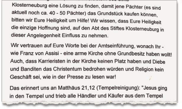 Auszug aus Brief an den Papst samt Ankündigung, dass Karrieristen in der Kirche keinen Platz haben Auszug aus Brief an den Papst samt Ankündigung, dass Karrieristen in der Kirche keinen Platz haben