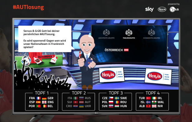 Ein Fernsehbildschirm zeigt die Auslosung für das österreichische Nationalteam.