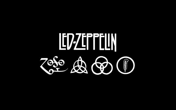 Das Logo der Rockband Led Zeppelin auf schwarzem Hintergrund.
