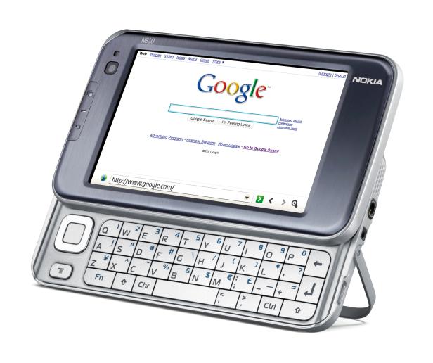Ein Nokia N810 Tablet-Computer zeigt die Google-Startseite.