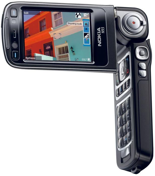 Ein Nokia N93 Handy zeigt ein Foto von bunten Häusern.