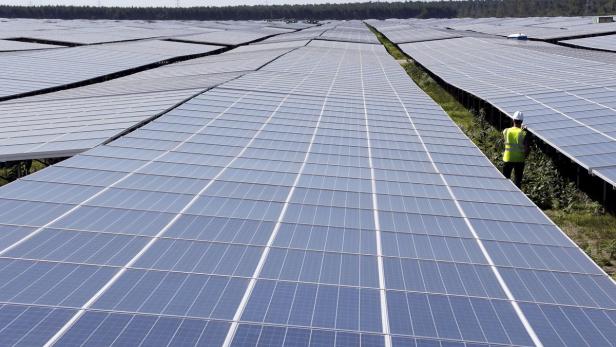 File photo shows a general view of solar panels to