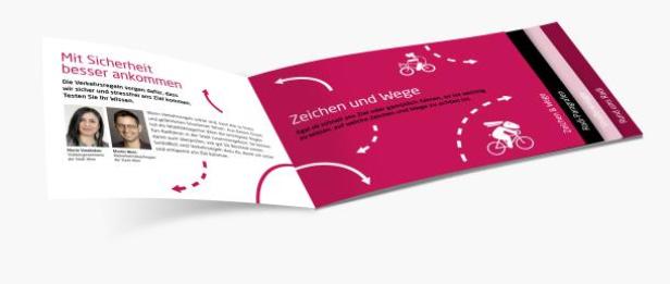 (bilder alle c: mobilitätsagentur - data-pg-spunq--identum) Eine Broschüre zum Thema Verkehrssicherheit für Radfahrer mit dem Titel „Zeichen und Wege“.