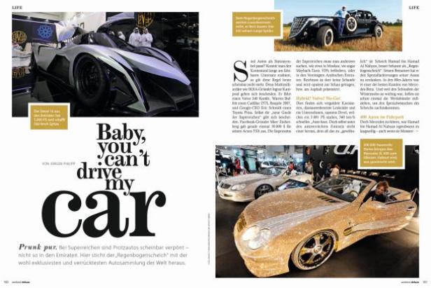 Ein Devel Sixteen Supersportwagen und ein mit Kristallen besetzter Mercedes-Benz SL der Baureihe R 230.