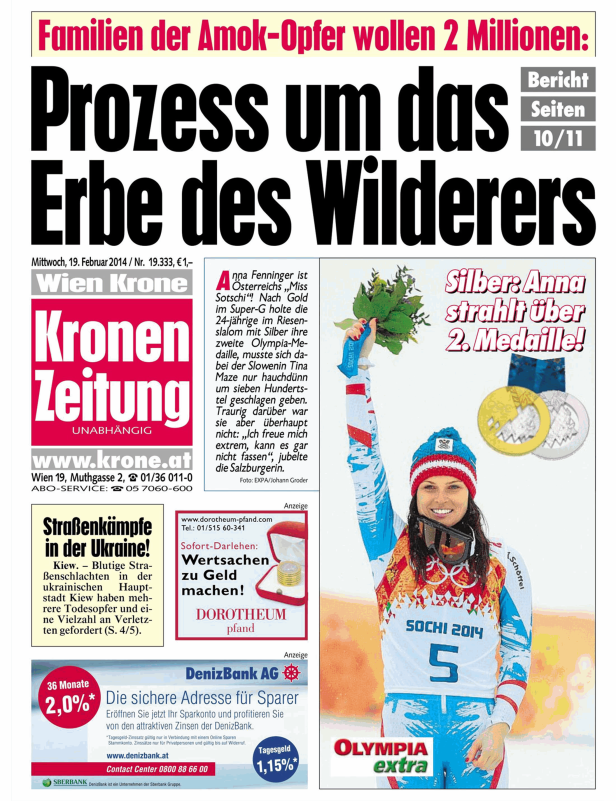 Anna Fenninger bei den Olympischen Winterspielen 2014 in Sotschi mit ihrer Silbermedaille.