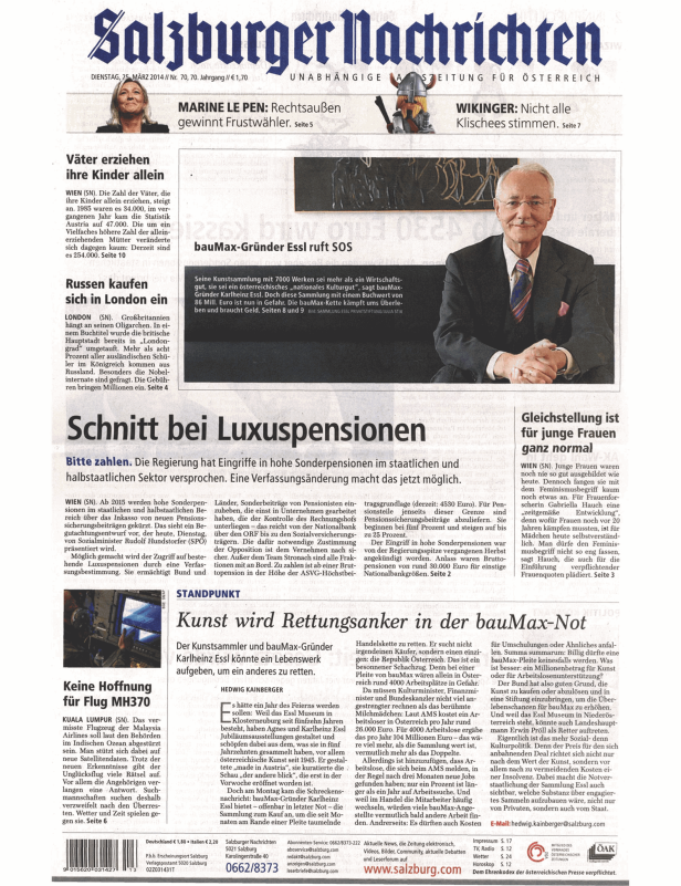 Titelseite der Salzburger Nachrichten vom 25. März 2014.