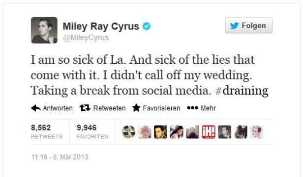 Twitter-Pause für Miley Cyrus?