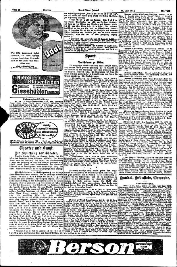 Die Zeitungen des 29. Juni 1914