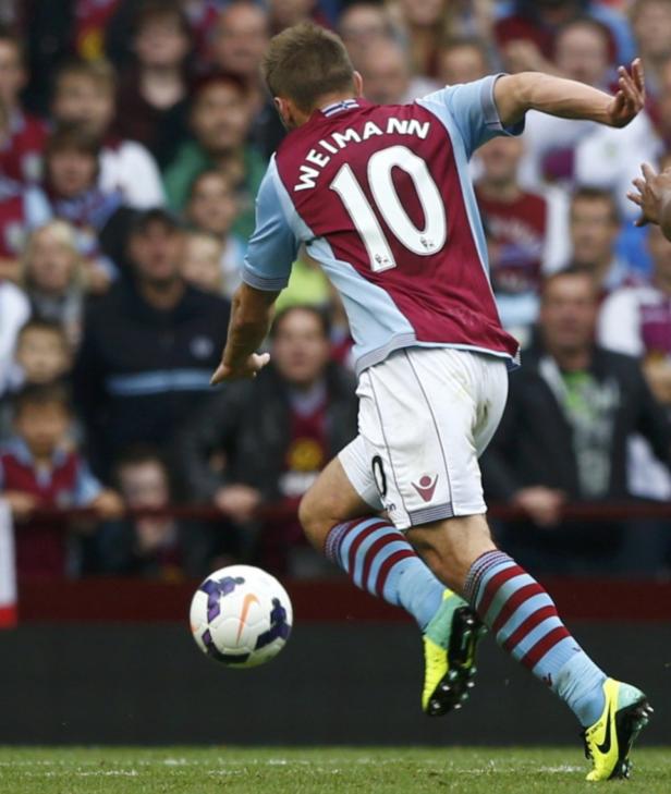 Andreas Weimann von Aston Villa schießt den Ball.
